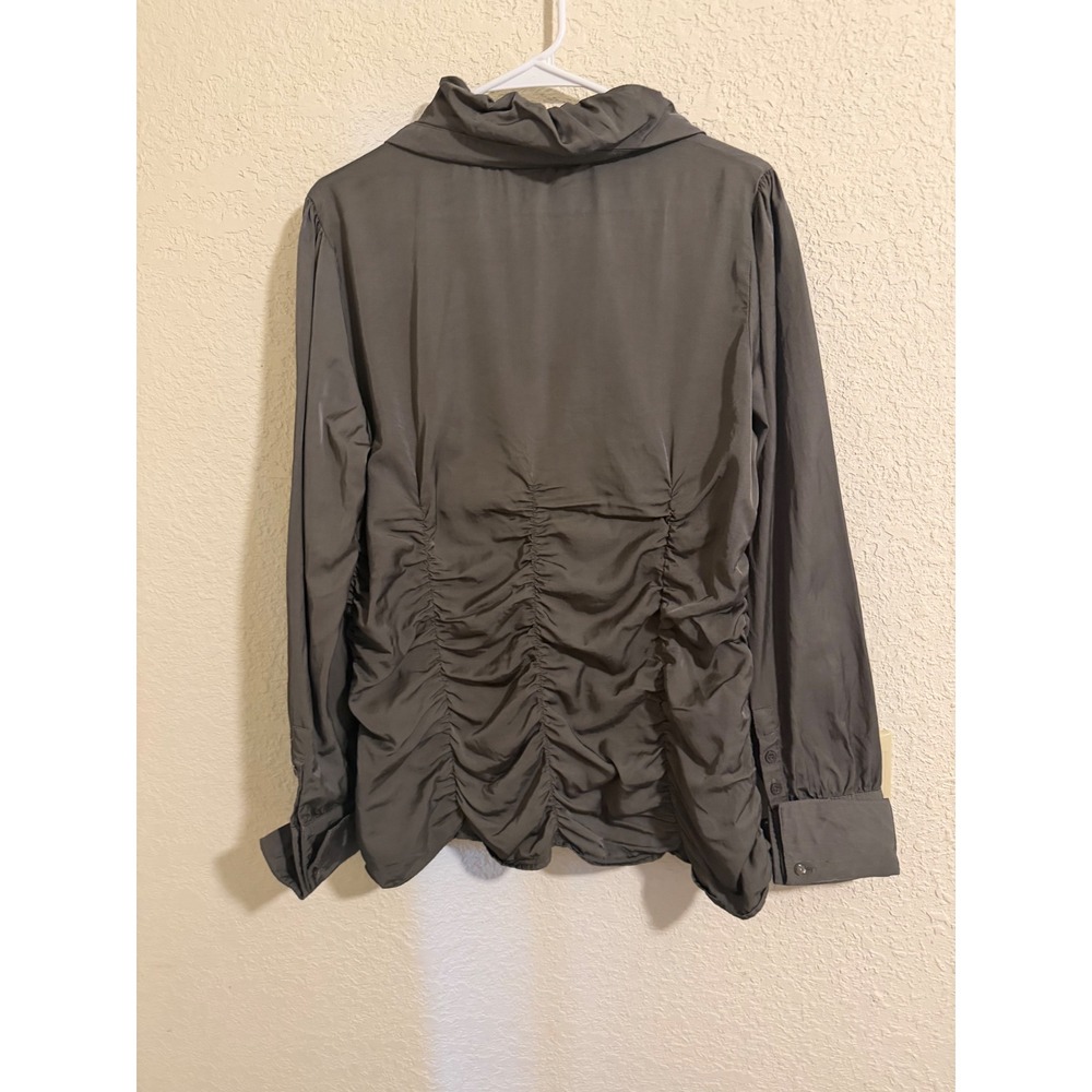 Ethyl Womens XL Grey Ruched‎ Zip Front Ruffle Collar Blouse Rayon Cotton Moto - Picture 3 of 7